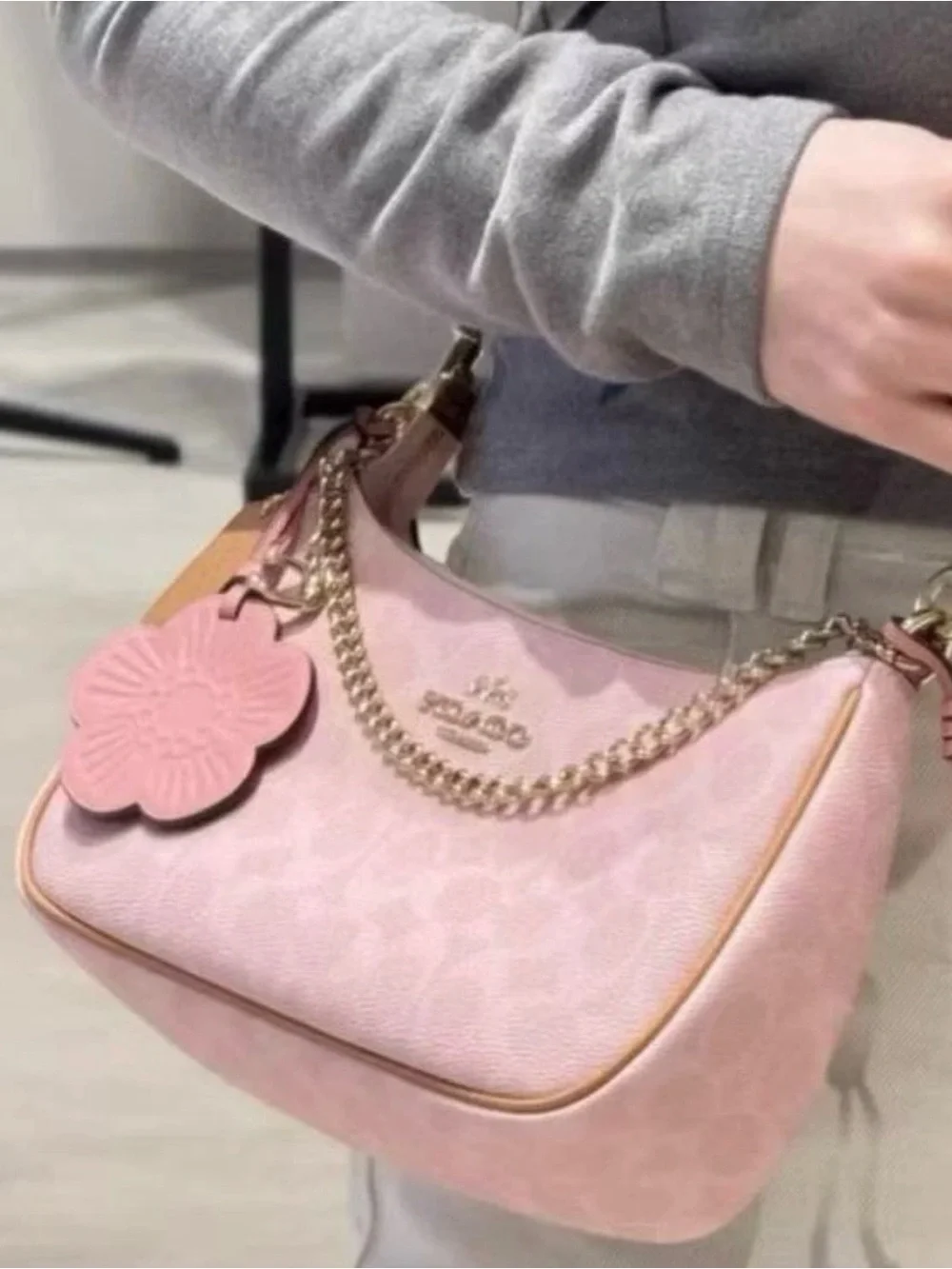 NWT Coach Teri Shoulder Bag Signature Canvas With Charms Gold/Powder Pink CEA20 - Picture 8 of 12